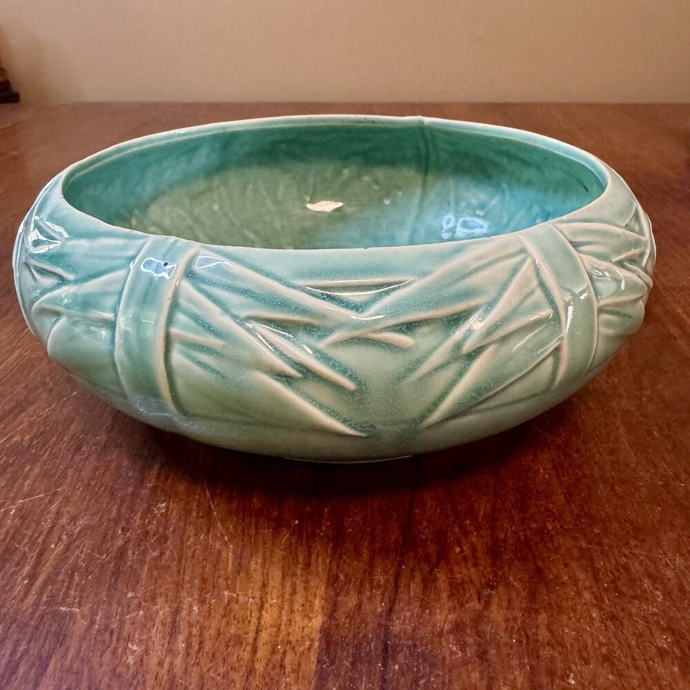 Mccoy Gloss Aqua Round Low Bowl Bulb Planter